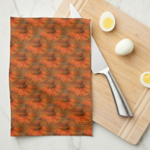 Orange Zinnia Daisy Flower Nature Art Pattern   Tea Towel
