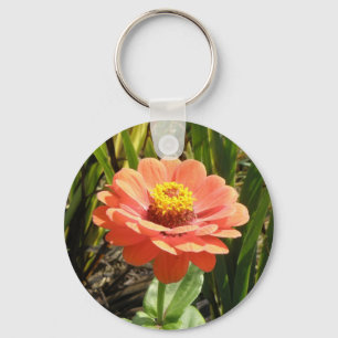Orange Zinnia Flower Keychain