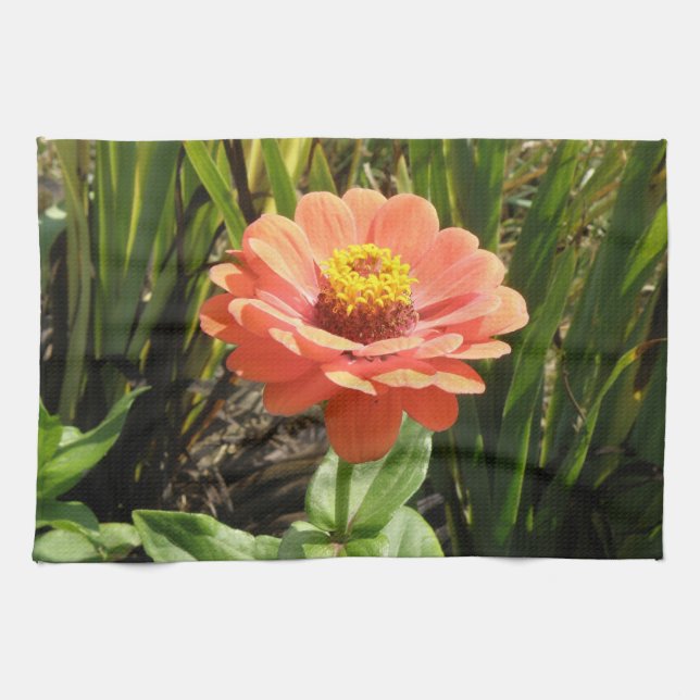 Orange Zinnia Flower Kitchen Towel (Horizontal)