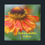 Orange Zinnia Flower Personalised Wedding  Magnet<br><div class="desc">Lovely orange and yellow zinnia flower photography by Susan wedding favour refrigerator magnet. Fill in your information in the template. Make more changes to font size, style, and colour by clicking on Customise. This design is available on many products in my gallery. Please visit Smilin' Eyes Treasures to see more...</div>