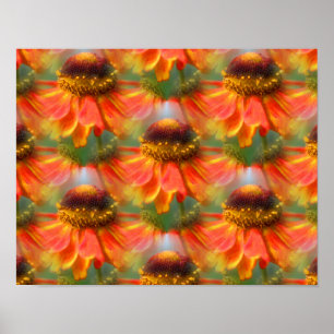 Orange Zinnia Flowers Abstract Art Poster