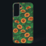 Orange Zinnia flowers, green leaves on dark green Samsung Galaxy Case<br><div class="desc">Hand- painted zinnia flowers vector pattern</div>
