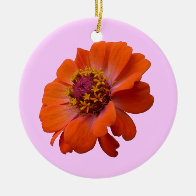 Orange Zinnia Wildflower Nature Floral Ceramic Ornament (Front)