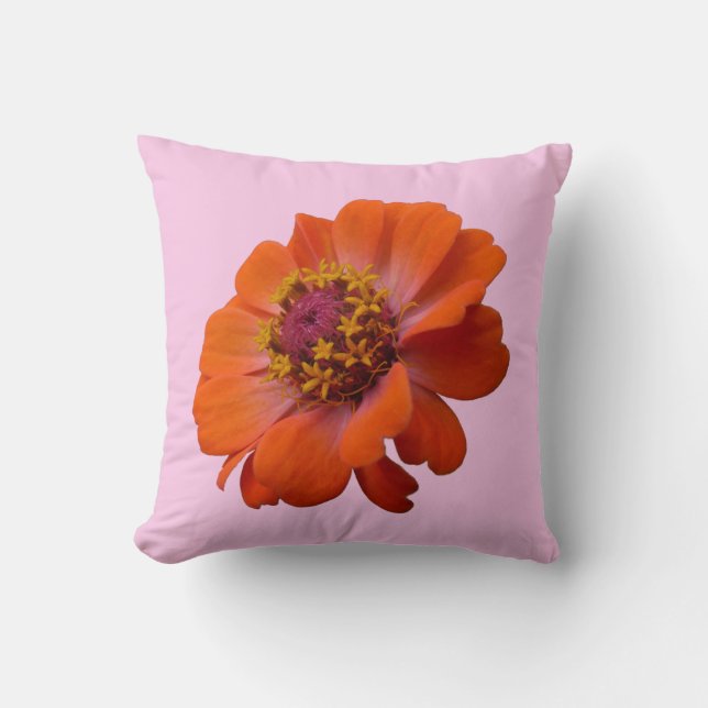Orange Zinnia Wildflower Nature Floral Cushion (Front)