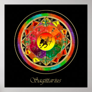 Orange Zodiac Sign Sagittarius Mandala Poster