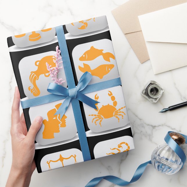 Orange Zodiac Signs Astrology Symbols Wrapping Paper (Creator Uploaded)