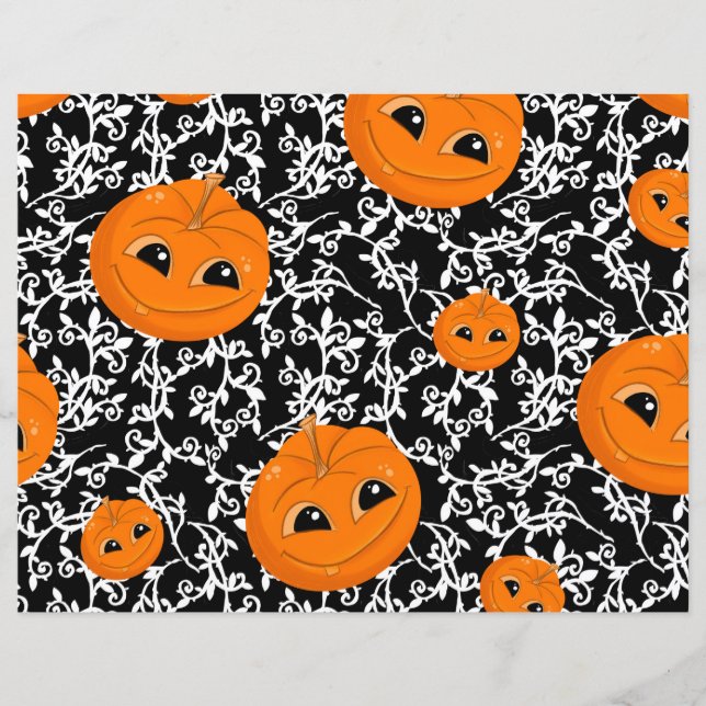 OrangeBlack Halloween Pumpkin Scrapbook Paper  (Front)