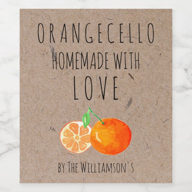 Orangecello Homemade with Love  Kraft Paper Wine Label (Single Label)