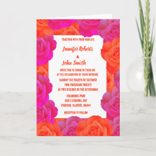 OrangePink Floral Rose Abstract QR Code Wedding Invitation