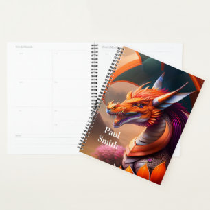 Oranger Drache, fantasievolle Digital Art Planner