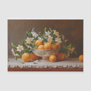 Oranges and Blossoms Still Life Painting Decoupage Tissue Paper