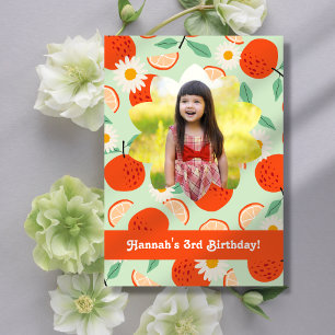 Oranges and Daisies Photo Birthday Party Invitation