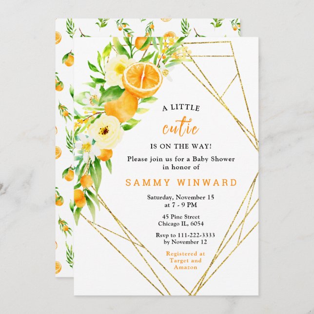 Oranges and Flowers Baby Shower Invitation (Front/Back)