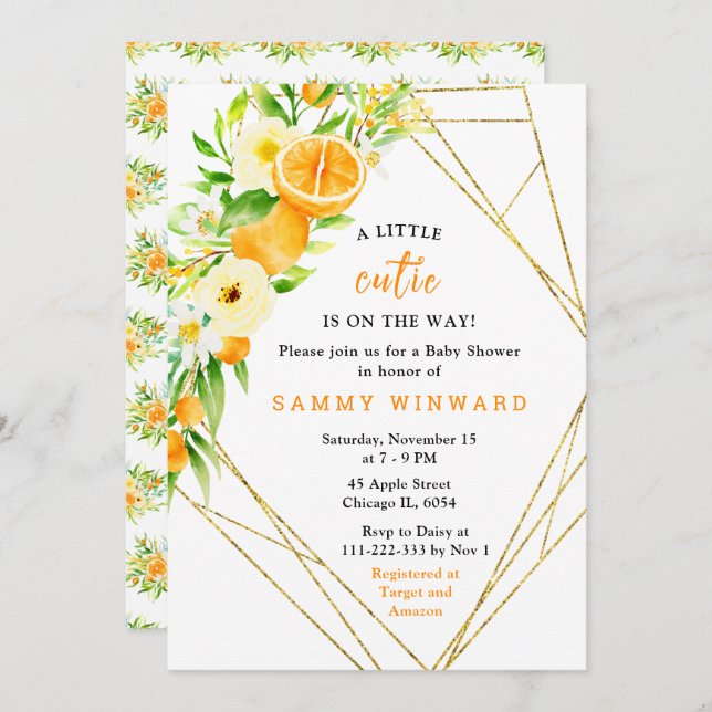 Oranges and Flowers Baby Shower Invitation (Front/Back)