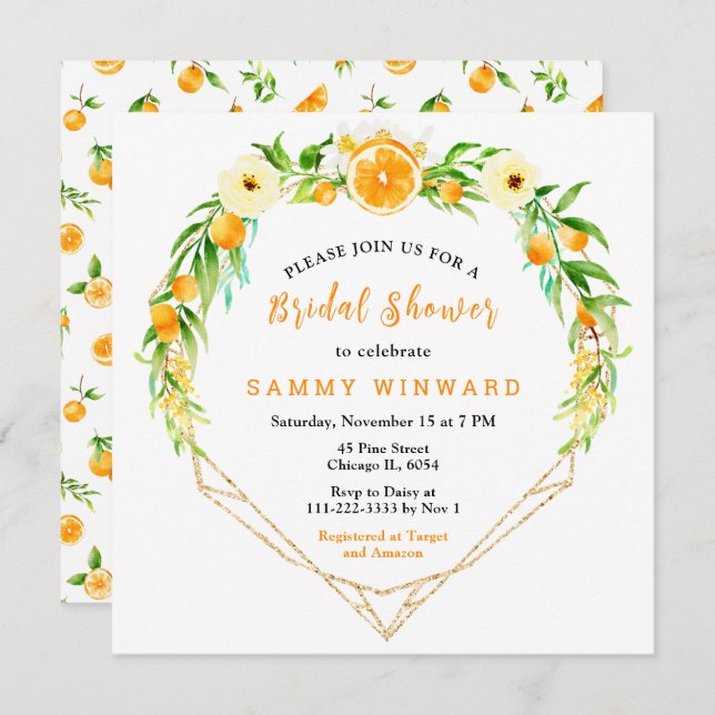 Oranges and Flowers Bridal Shower Invitation (Front/Back)