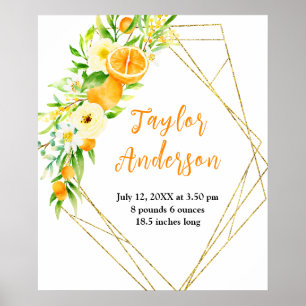 Oranges and Foliage Baby Birth Stats Poster