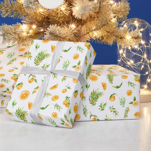 Oranges and Foliage Pattern Wrapping Paper (Holidays)