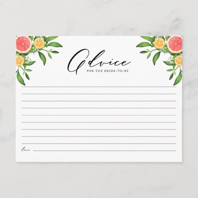 Oranges and Grapefruits Advice for the Bride-to-be Postcard (Front)