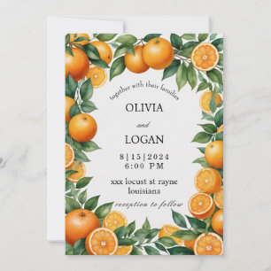 Oranges And Leaves ,Vibrant Orange Wedding  Invitation