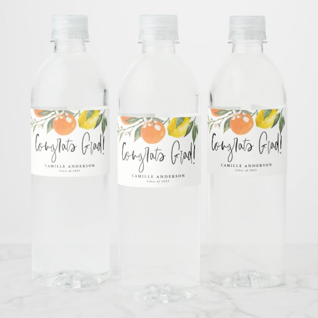 Oranges and Lemons Graduation Congratulations Water Bottle Label (Bottles)