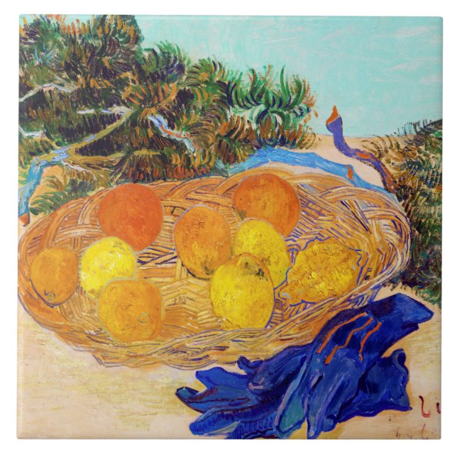 Oranges and Lemons with Blue Gloves, Van Gogh Ceramic Tile (Front)