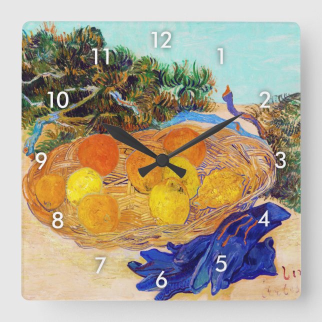 Oranges and Lemons with Blue Gloves, Van Gogh Square Wall Clock (Front)