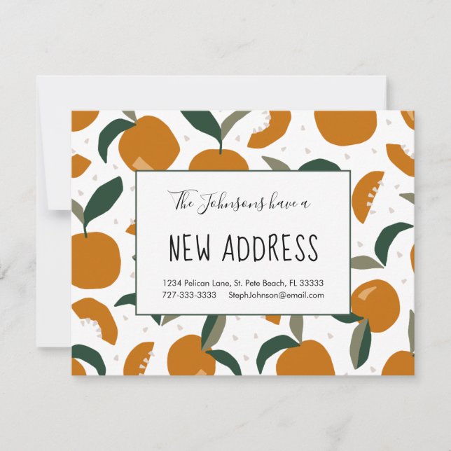 Oranges and Orange Blossom New Address Moving Announcement (Front)