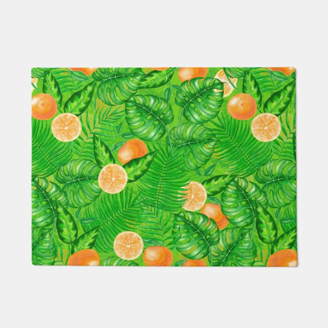 Oranges and tropical leaves doormat (Front)
