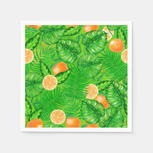 Oranges and tropical leaves napkin