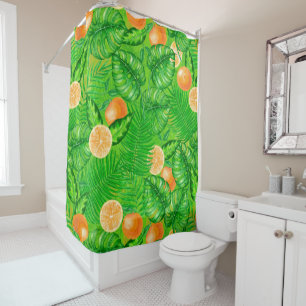 Oranges and tropical leaves shower curtain