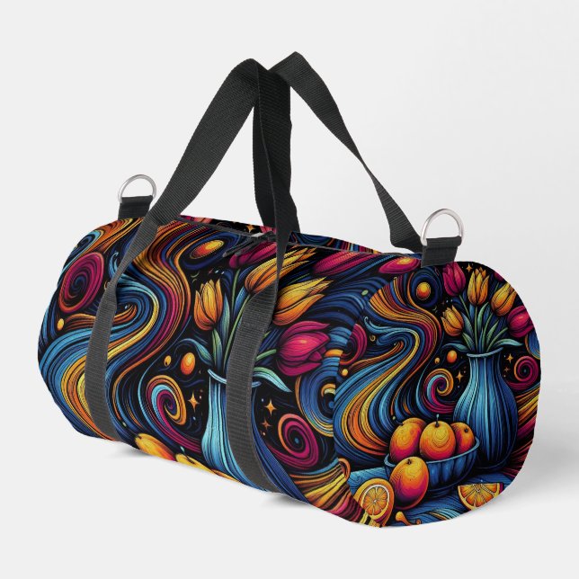 oranges and tulips colourful artwork duffle bag (Left Corner)