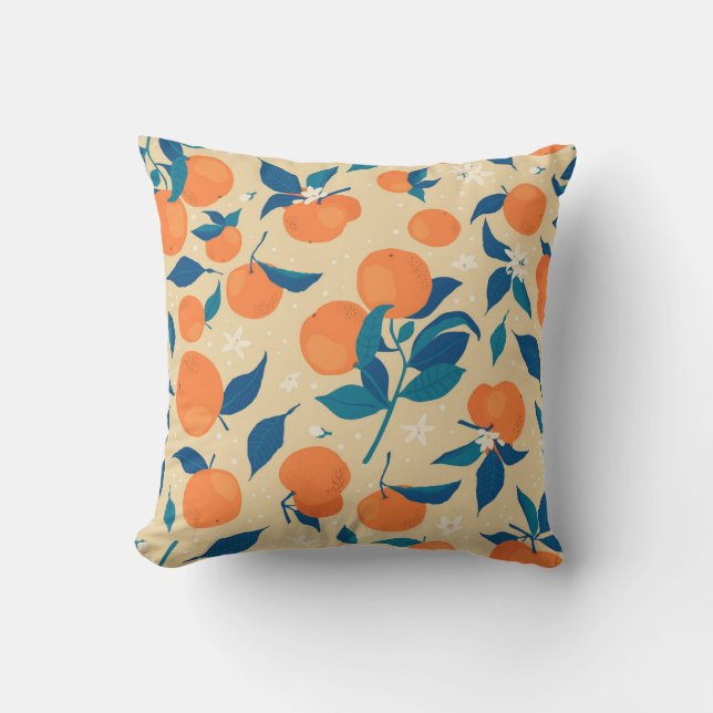 Oranges Branches: Beige Background Pattern Cushion (Front)