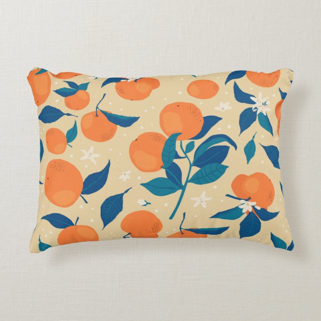 Oranges Branches: Beige Background Pattern Decorative Cushion (Front)