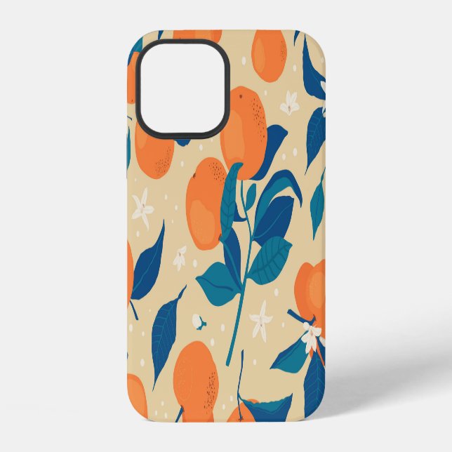 Oranges Branches: Beige Background Pattern iPhone Case (Back)