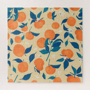 Oranges Branches: Beige Background Pattern Jigsaw Puzzle
