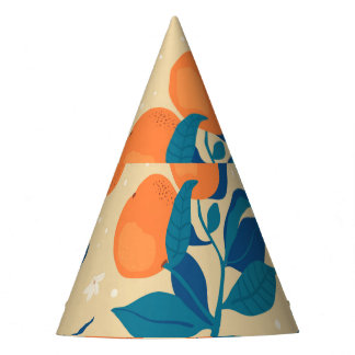 Oranges Branches: Beige Background Pattern Party Hat