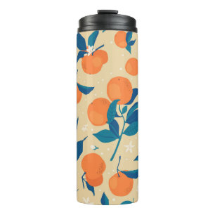 Oranges Branches: Beige Background Pattern Thermal Tumbler