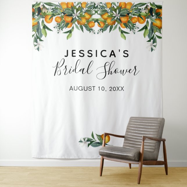Oranges Bridal Shower Backdrop Photo booth Tapestry (In Situ)