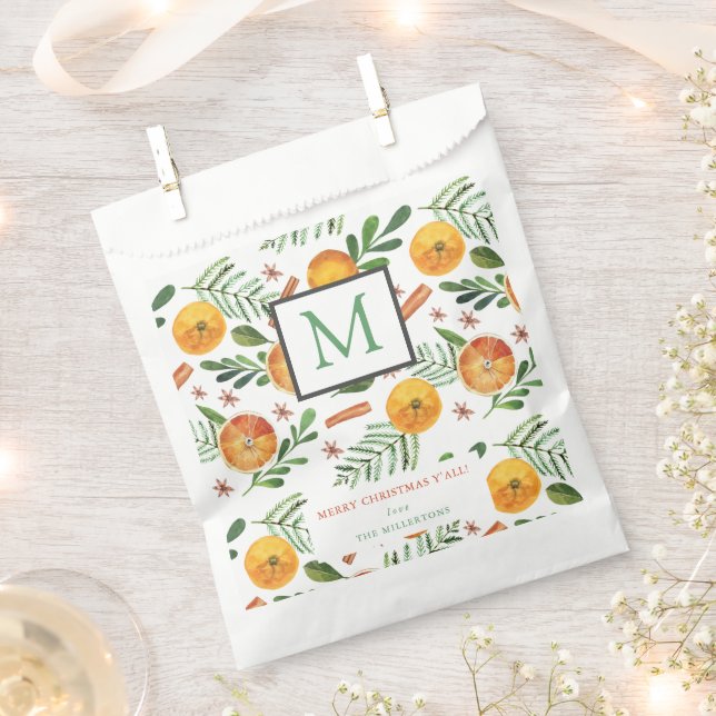 Oranges & Cinnamon Merry Christmas Monogram Favour Bag (Clipped)