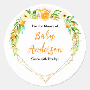 Oranges Citrus Baby Shower Bookplate Classic Round Sticker