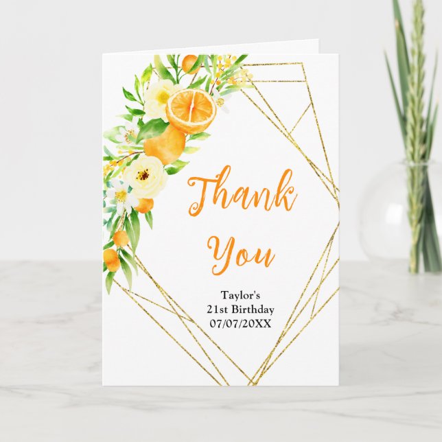 Oranges Citrus Birthday Party Thank You Card (Front)
