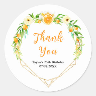Oranges Citrus Birthday Party Thank You Classic Round Sticker