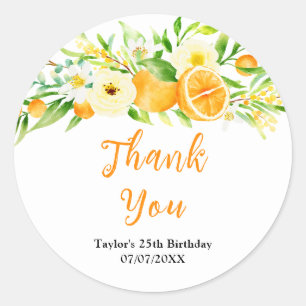 Oranges Citrus Birthday Party Thank You Classic Round Sticker