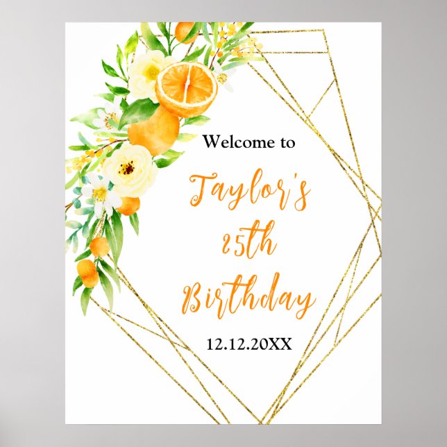 Oranges Citrus Birthday Party Welcome Sign (Front)
