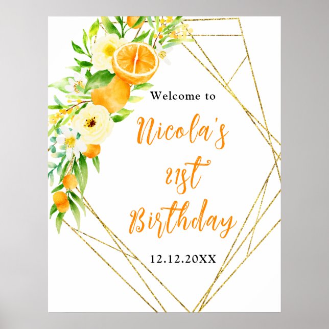 Oranges Citrus Birthday Welcome Poster (Front)