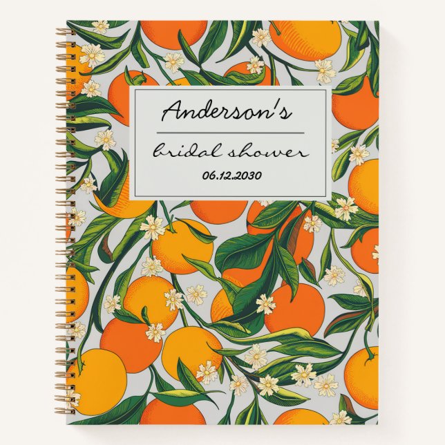 Oranges Citrus Fruit Floral Pattern Bridal Shower  Notebook (Front)