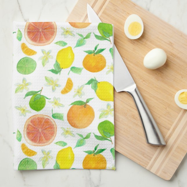 Oranges Citrus Fruit Grapefruit Lemons Watercolor Tea Towel (Quarter Fold)