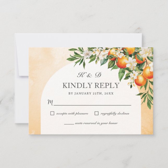 Oranges Citrus Fruits Greenery Orchard Wedding RSVP Card (Front)
