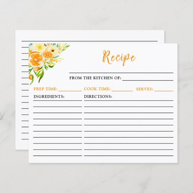 Oranges Citrus Recipe Card (Front/Back)