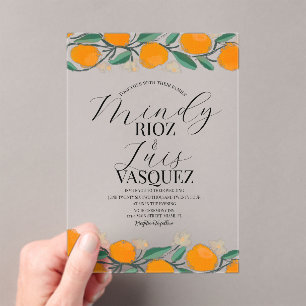 Oranges Citrus Watercolor Wedding Script Black Acrylic Invitations